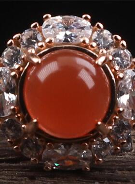 保山南红玛瑙 无裂原矿冰红冰粉戒面女款戒指 925银镶嵌3.87克