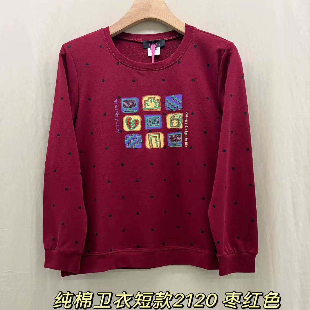 2120绣花前后圆点香港LC大码女装卫衣黑红200斤胖MM港风简单开叉,女装/女士精品,大码内搭,淘宝优惠券,粉丝福利购,淘宝优惠卷