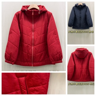 欧洲站8325大码女装200斤胖M黑红哑光中厚秋冬棉衣外套帽羽绒棉