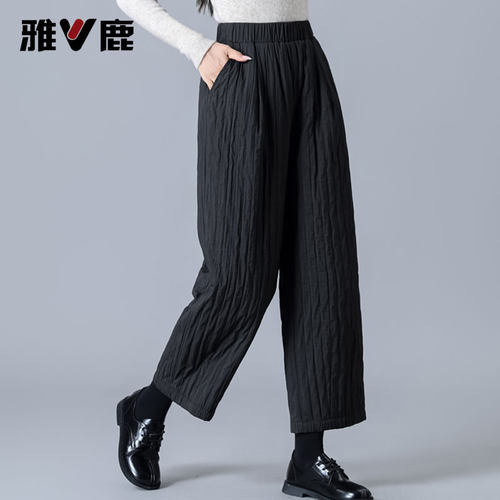 雅鹿高腰直筒轻薄保暖羽绒裤外穿