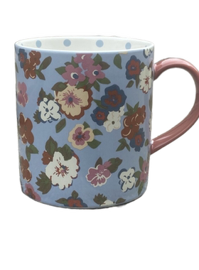 出口美国Matilda Jane 600毫升大容量小碎花图案的蓝色陶瓷马克杯