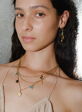 Bolero Shop层叠宝石海螺项链天然石吊坠复古金叠戴度假风26新款