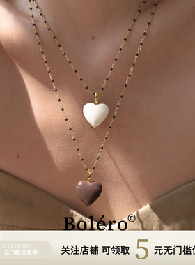 Bolero Shop小众设计双面爱心项链 原创吊坠珐琅长链时髦生日礼物