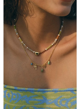 戚薇同款原创设计柠檬椰树天然石串珠项链搭配链度假风2026新款女