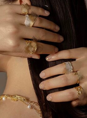 易梦玲同款列维斯蕾丝叠戴指环女