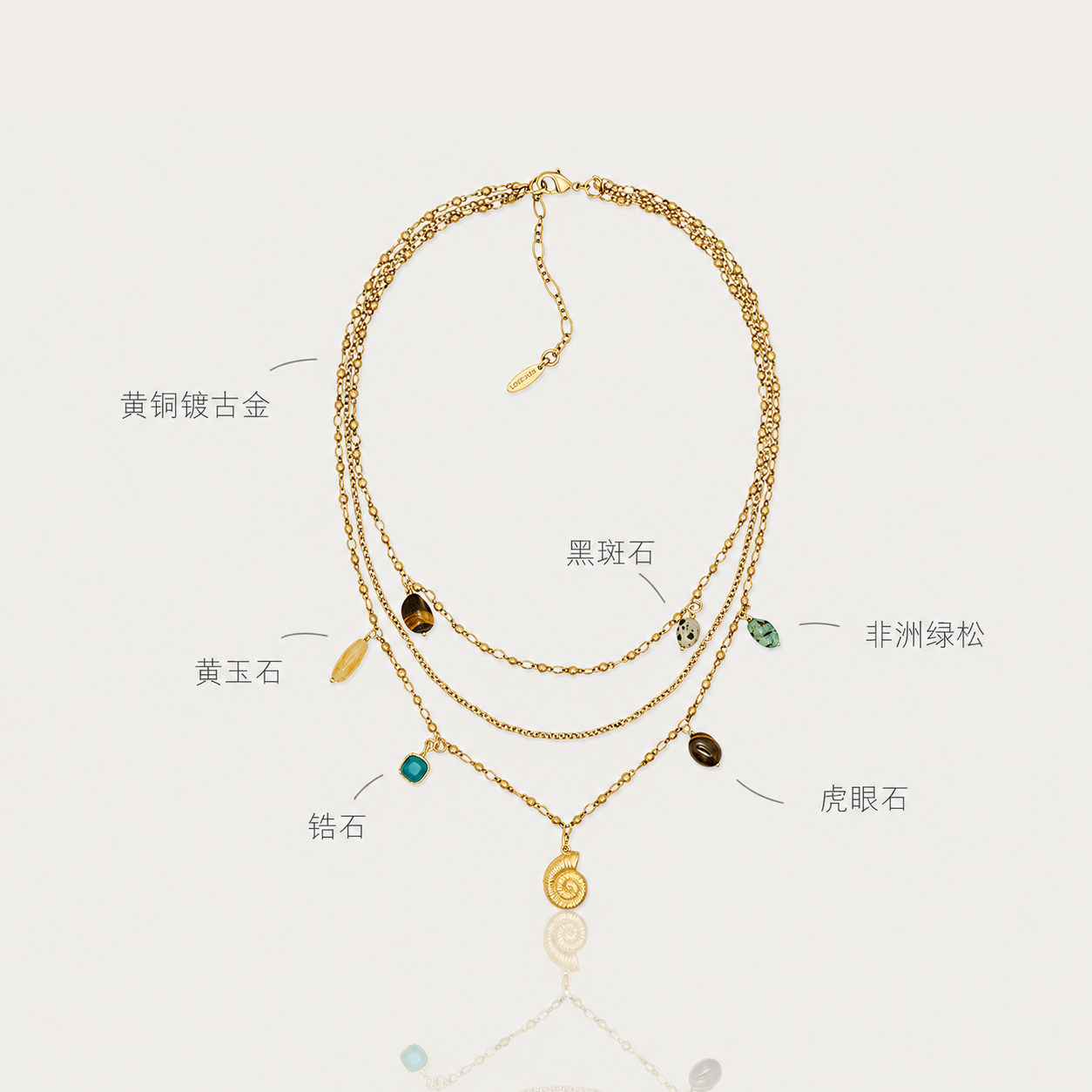 层叠宝石海螺项链Bolero Shop天然石吊坠复古金叠戴度假风26新款