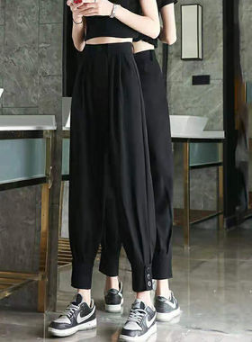 束脚工装裤女夏宽松韩版高腰薄款显瘦裤哈伦休闲新款西装裤2025