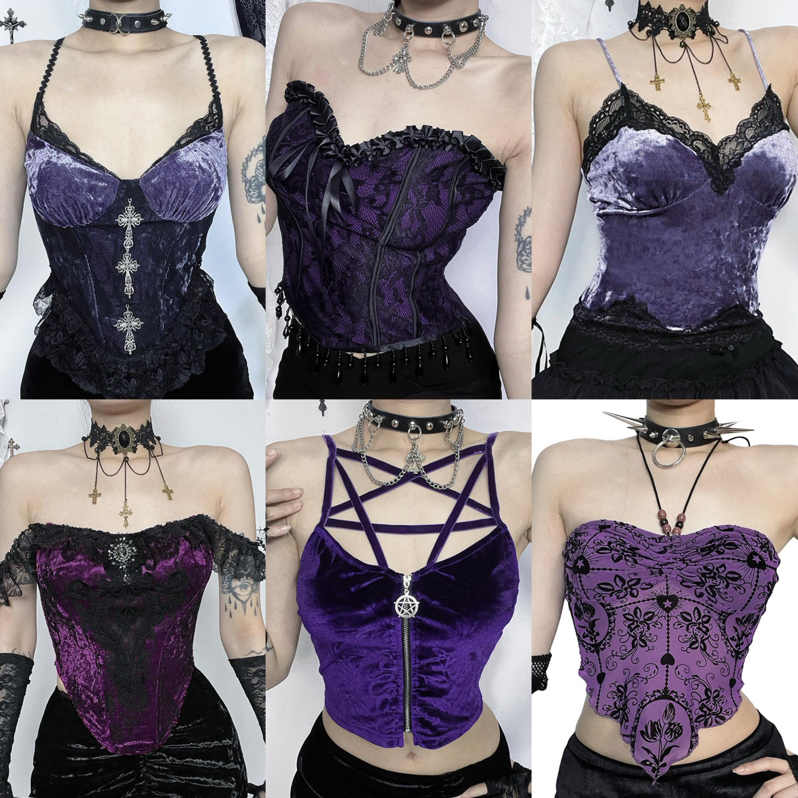 暗黑朋克风辣妹性感丝绒吊带女团万圣节音乐节哥特亚比短款上衣