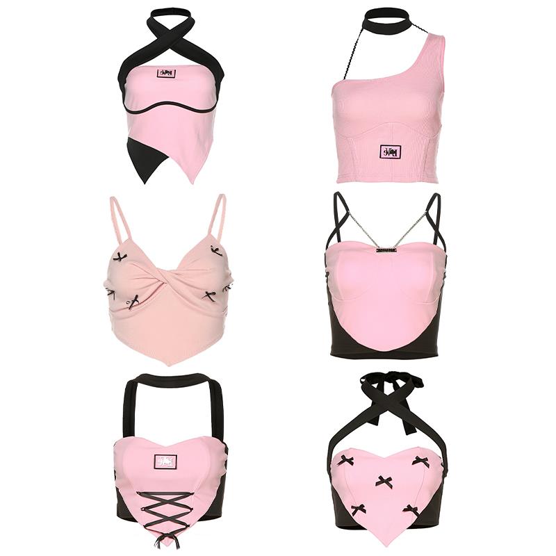 春夏辣妹性感短款外穿挂脖背心女甜辣jazz女团风酒吧爵士舞打歌服