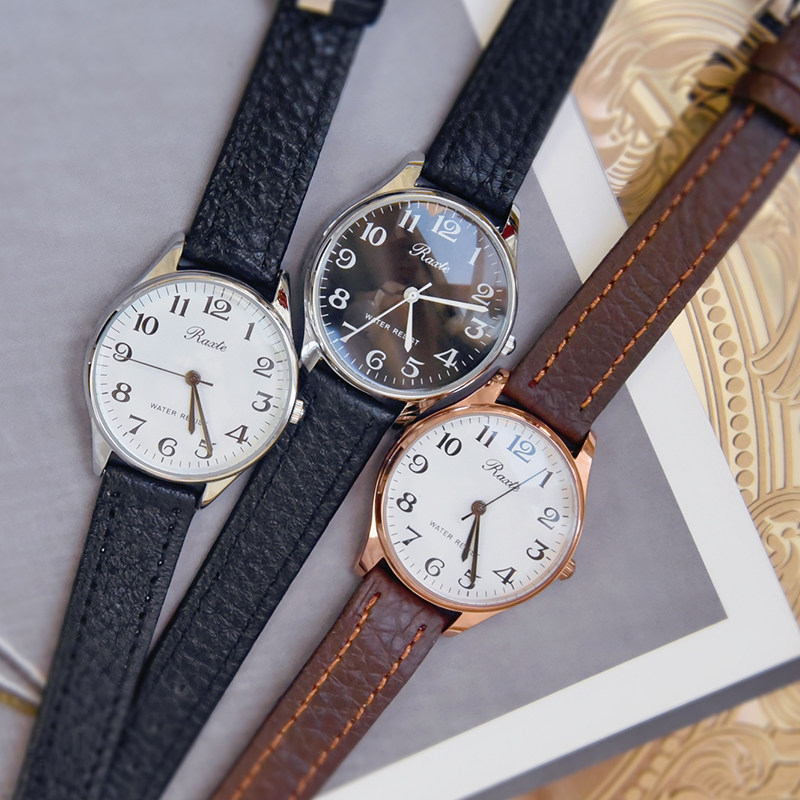 rate数字面文艺复古真皮手表情侣对表学生潮流雷特简约男女士手表
