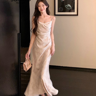 碎花吊带裙双层荡领连衣裙女夏