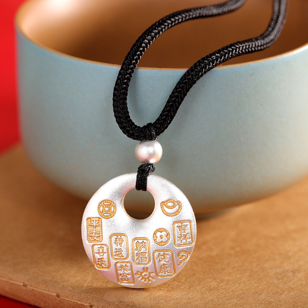 999.9纯银实心平安扣吊坠项链岁岁平安编绳项链足银平安银锁男女,饰品/流行首饰/时尚饰品新,银饰吊坠,淘宝优惠券,粉丝福利购,淘宝优惠卷
