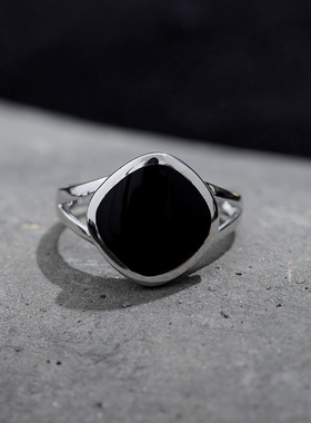 柏羽s925银黑色烤漆戒指指环女款