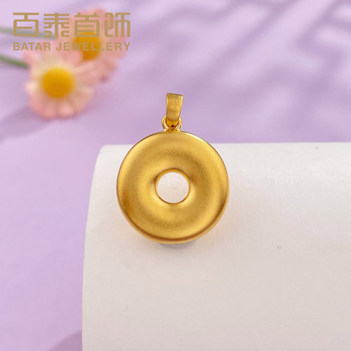 百泰首饰平安无事古法砂黄金吊坠女款足金项坠硬金平安扣挂坠礼物
