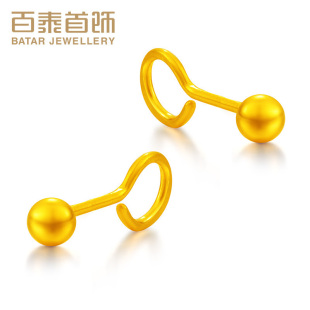 百泰耳饰黄金耳钉女耳针养耳棒小金珠圆珠耳钩足金999光珠耳环