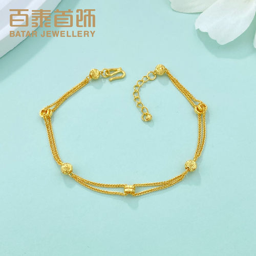 百泰黄金手链女足金999手串盘缠双层方肖邦链灯笼珠手环手饰礼物
