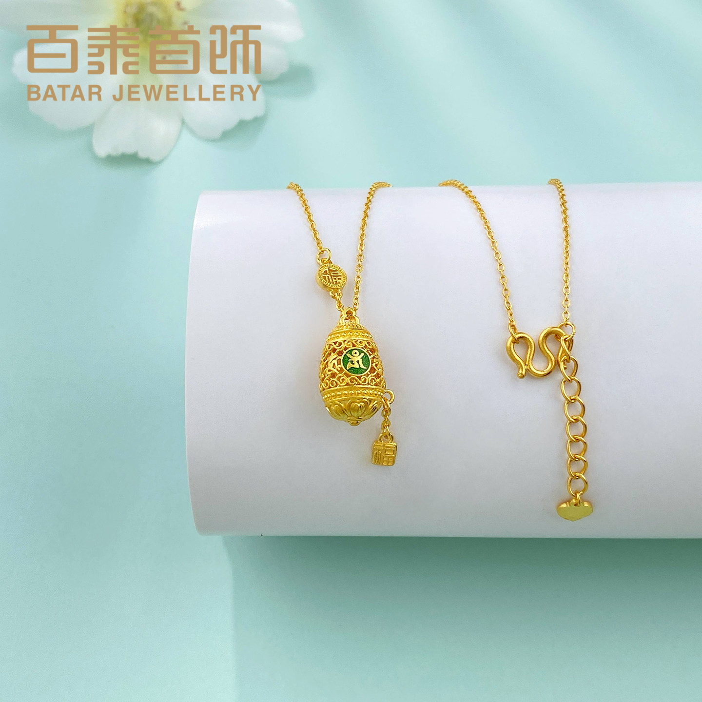 百泰首饰黄金项链女足金999古法六字真言福字珐琅套链颈链锁骨链
