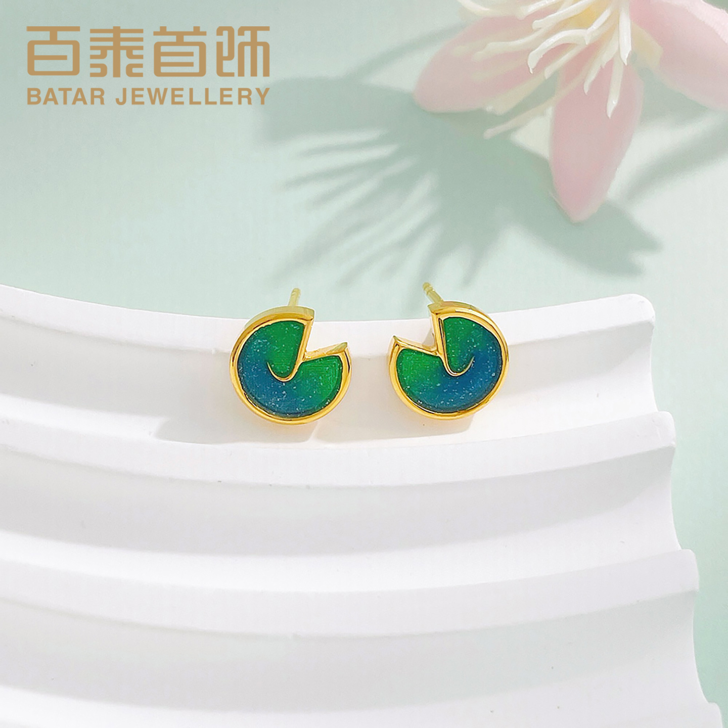 百泰黄金耳钉珐琅马足生肖耳饰足金999耳坠简约潮款耳环生日礼物