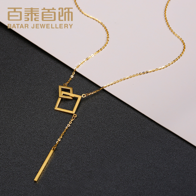 百泰黄金项链足金套链金吊坠女方形几何坠子金项坠配金项链生日礼