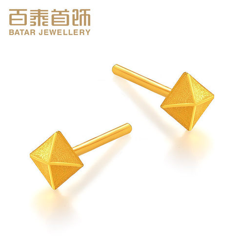 百泰首饰黄金耳钉足金方形耳针潮