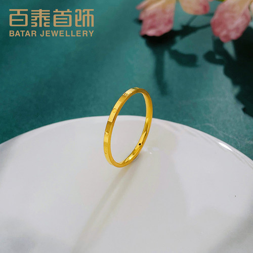 百泰车花仿钻黄金戒指足金时尚新潮女戒结婚订婚金指环女款表白礼