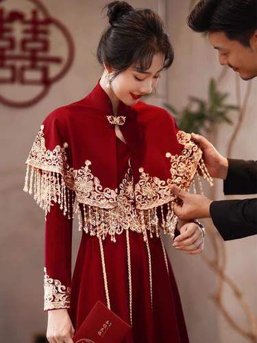 新娘敬酒服结婚晚礼服红色小个子