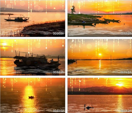 古筝曲渔舟唱晚舞台表演背景视频夕阳湖面渔船渔舟唱晚led视频