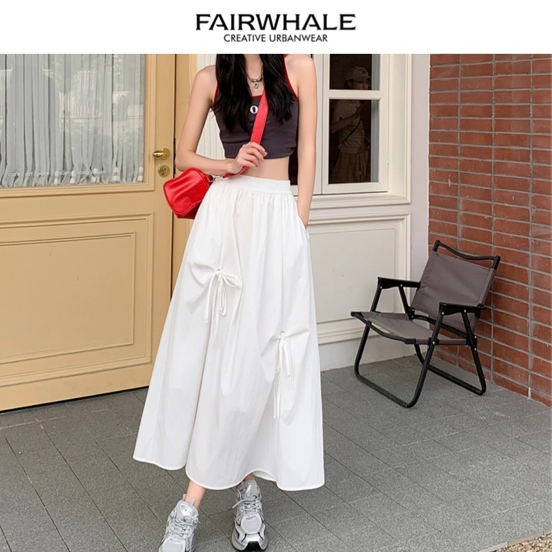 马克华菲白色半身裙女2025新款宽松显瘦a字中长款甜美气质裙子