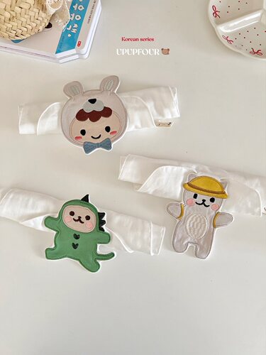 upupfour原创小熊刺绣隔汗巾儿童纯棉幼儿园垫背巾宝宝吸汗巾纱布