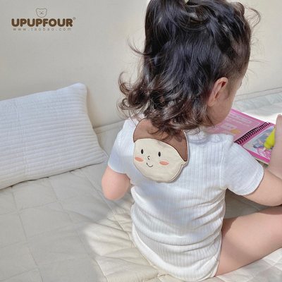 upupfour原创小熊刺绣隔汗巾儿童纯棉幼儿园垫背巾宝宝吸汗巾纱布