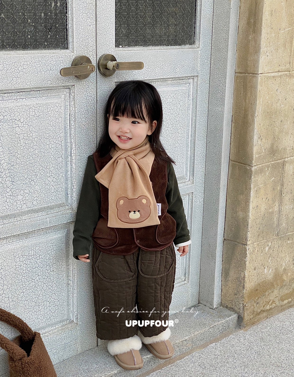 UPUPFOUR 수출 INS 곰 어린이 독일 벨벳 따뜻한 스카프  가을 겨울 스카프 소년과 소녀 방풍