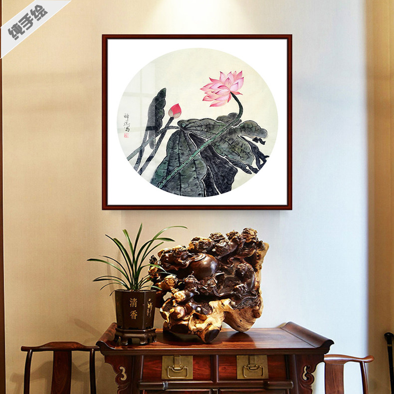 醉迂精品专业纯手绘国画鸟真迹客厅收藏礼品圆形团扇仿古莲花荷花