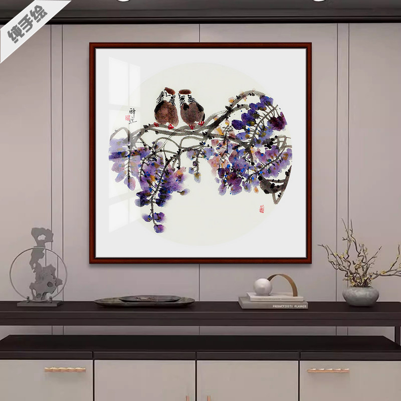 手绘扇面花鸟国画真迹玄关书房