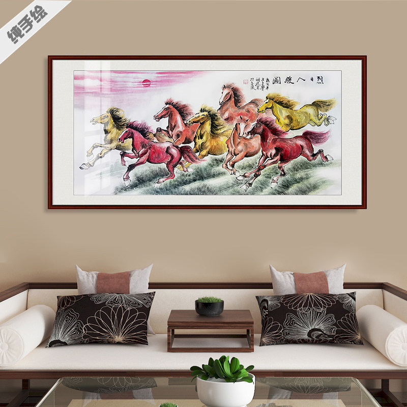 横幅奔马手绘国画八骏图徐悲鸿客厅办公室酒店送礼品风水字画挂画