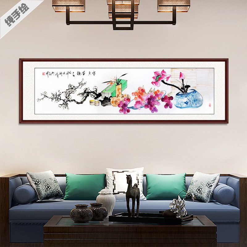 手绘床头客厅国画桃花梅花牡丹垂柳芙蓉玉兰芭蕉八哥岁朝清供