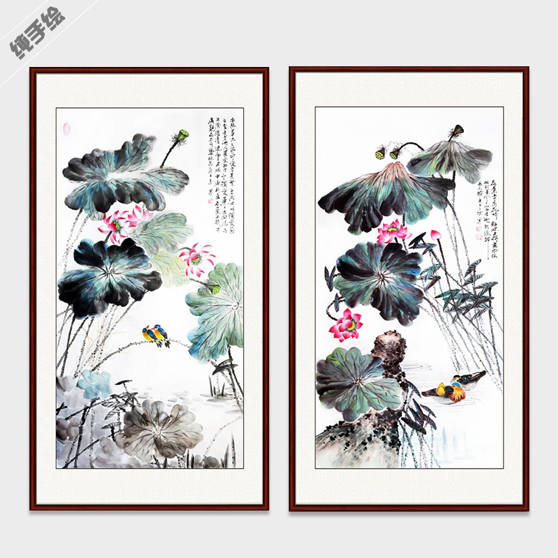 手绘巨幅八尺国画真迹字画酒店会所别墅收藏写意水墨荷花鸳鸯黄鹂