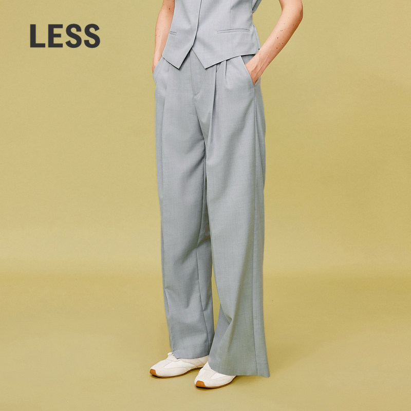 LESS春高腰宽松立体剪裁简约设计感直筒通勤阔腿西装裤2O2E1