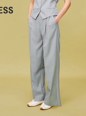 LESS春高腰宽松立体剪裁简约设计感直筒通勤阔腿西装裤2O2E10970