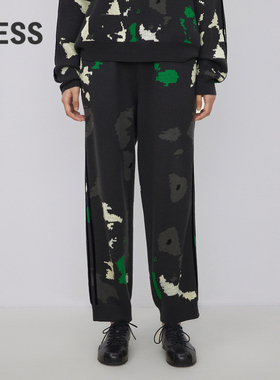 LESS秋冬印花设计感绵羊毛休闲宽松直筒长裤2NAE12230