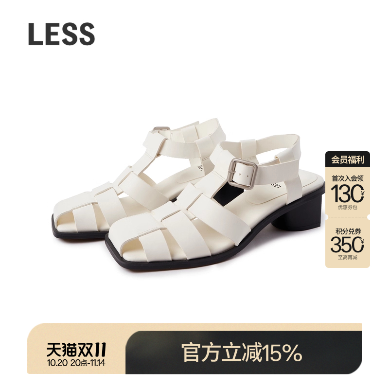 LESS优雅时尚方头牛皮革凉鞋