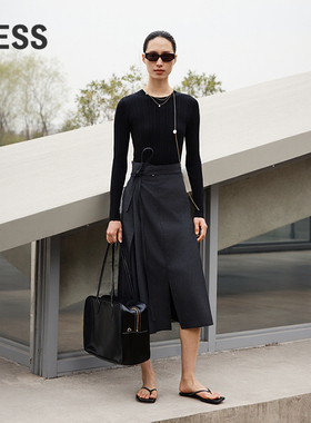 LESS春假两件针织上衣长裙时尚简约修身气质长袖连衣裙2P1G10350