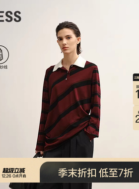 【商场同款】LESS2025秋新休闲复古红色撞色条纹针织衫2P9314950