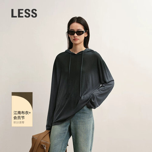 LESS环保垂感连帽薄卫衣长袖T恤