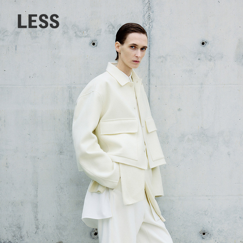 LESS冬季毛呢短夹克女绵羊毛工装休闲百搭外套含羊绒2O0812