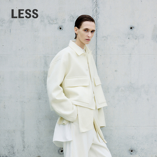 LESS冬季 休闲百搭外套含羊绒2O0812620 毛呢短夹克女绵羊毛工装