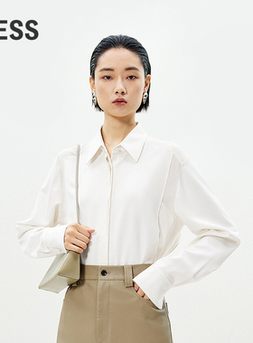 【精工系列】LESS高智精英白衬衫女通勤绵羊毛拼接上衣2P2213950