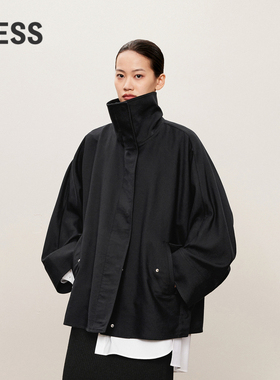 LESS春秋立领黑色夹克女宽松挺阔廓形A版休闲工装外套2O8613570
