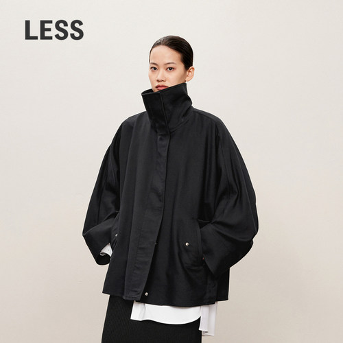 LESS春秋立领黑色夹克女宽松挺阔廓形A版休闲工装外套2O8613570