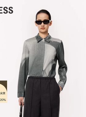【精工系列】LESS春双层翻领艺术感拓印花桑蚕真丝衬衫2O3214250