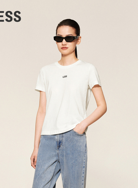 LESS春秋全棉logo上衣女休闲简约圆领基础款套头短袖T恤2O7114750